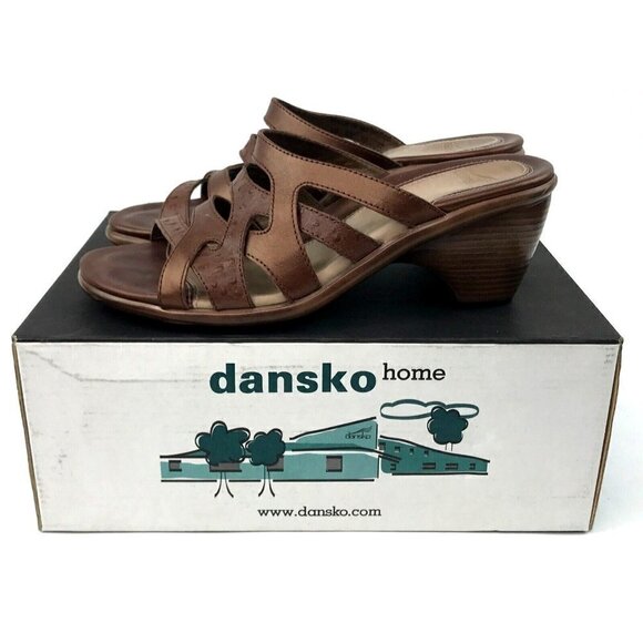 Dansko Roz Slip On Heel Sandal 6.5 - 7 US 37 EUR Chestnut Brown Leather Slide - Picture 1 of 9